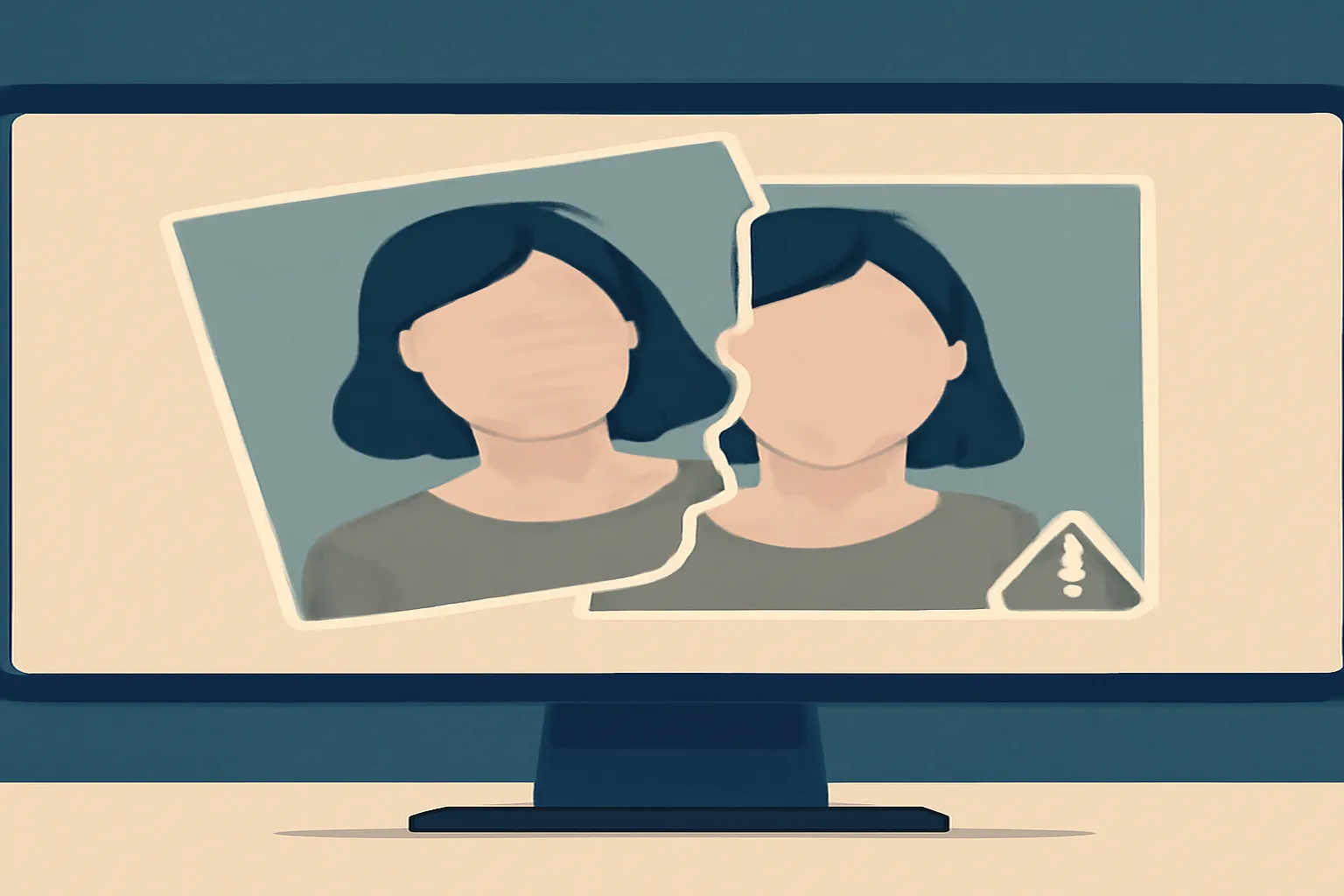 Illustration symbolique d'une image générée par intelligence artificielle sur écran, thème deepfake